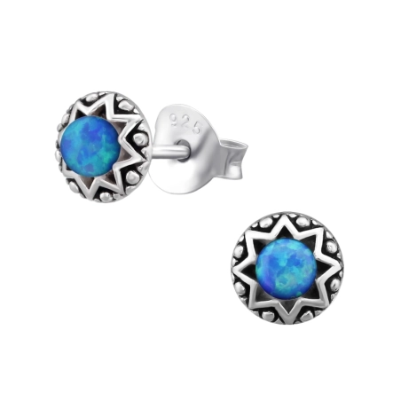 Silberner synthetischer Opal Ohrstecker mit Halbedelsteinen Schmuck | All4silver