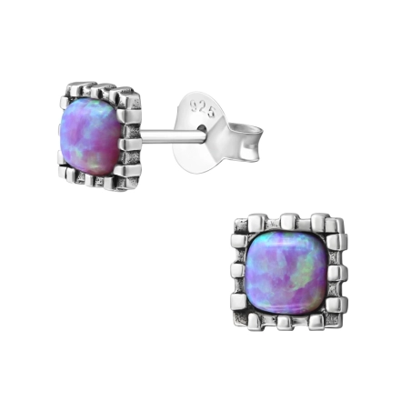 Silbernes synthetisches Opalquadrat Ohrstecker mit Halbedelsteinen Schmuck | All4silver