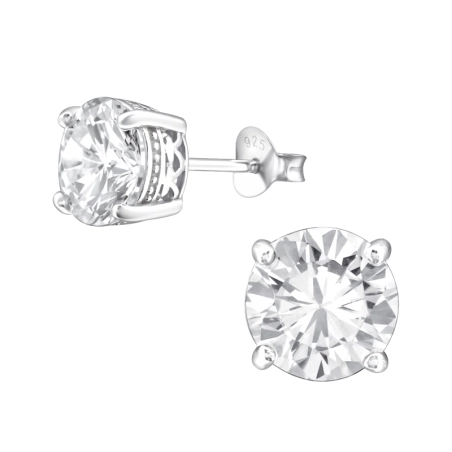 Silber rund 8mm Ohrstecker mit Zirkonia Steinen Schmuck | All4silver