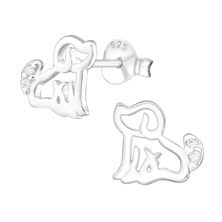 Silberner Hund Ohrstecker mit Zirkonia Steinen Schmuck | All4silver