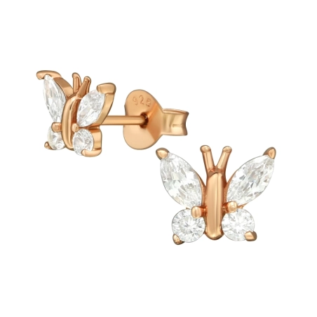 Silberner Schmetterling Ohrstecker mit Zirkonia Steinen Schmuck | All4silver