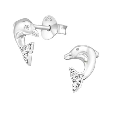 Silberner Delfin Ohrstecker mit Steinen Schmuck | All4silver