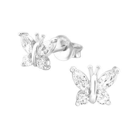 Silberner Schmetterling Ohrstecker mit Zirkonia Steinen Schmuck | All4silver