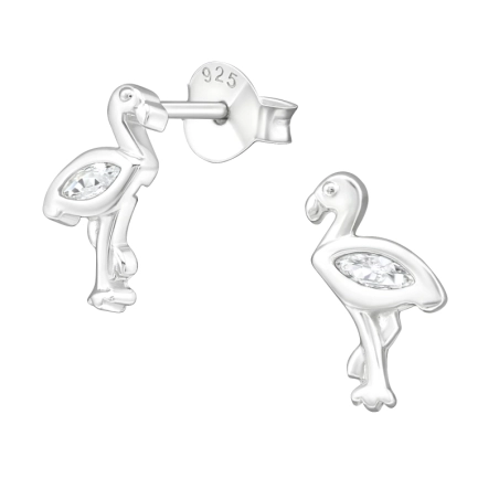 Silberner Flamingo Ohrstecker mit Zirkonia Steinen Schmuck | All4silver
