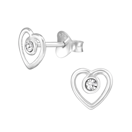 Silbernes Herz Ohrstecker mit Kristall Schmuck | All4silver