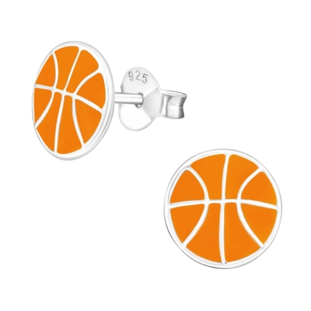 Silberner Basketball Ohrstecker mit Emaillefarben Schmuck | All4silver