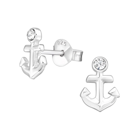 Silberner Anker Ohrstecker mit Kristall Schmuck | All4silver