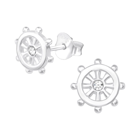 Silbernes Rad - 925er Silber Ohrstecker mit Kristall