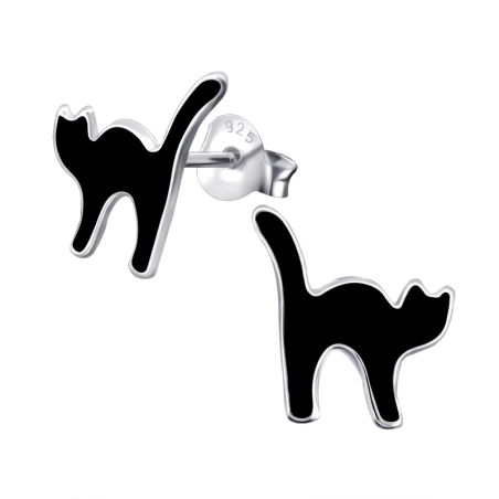 Silberne Katze Ohrstecker mit Emaillefarben Schmuck | All4silver
