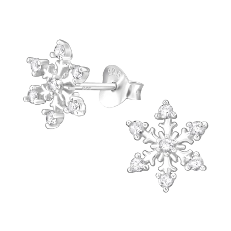 Silberne Schneeflocke Ohrstecker mit Zirkonia Steinen Schmuck | All4silver