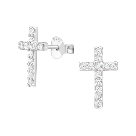 Silberkreuz Ohrstecker mit Zirkonia Steinen Schmuck | All4silver