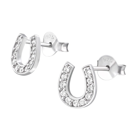 Silbernes Hufeisen Ohrstecker mit Zirkonia Steinen Schmuck | All4silver