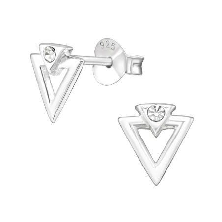 Silbernes Dreieck Ohrstecker mit Kristall Schmuck | All4silver