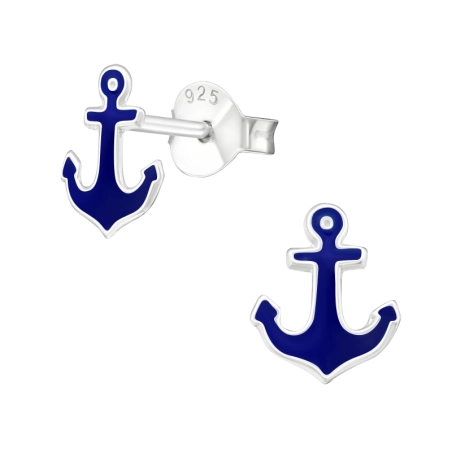 Silberner Anker Ohrstecker mit Emaillefarben Schmuck | All4silver