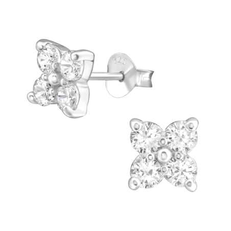 Silberne Blume Ohrstecker mit Zirkonia Steinen Schmuck | All4silver