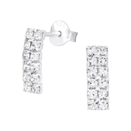 Silbernes gebogenes Rechteck Ohrstecker mit Kristall Schmuck | All4silver