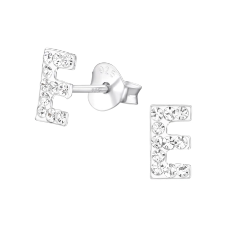 Silberner Buchstabe E Ohrstecker mit Kristall Schmuck | All4silver