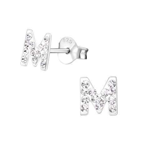 Silberner Buchstabe M Ohrstecker mit Steinen Schmuck | All4silver