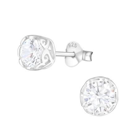 Silber rund 5mm Ohrstecker mit Zirkonia Steinen Schmuck | All4silver