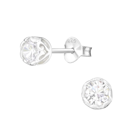 Silber rund 4mm Ohrstecker mit Zirkonia Steinen Schmuck | All4silver