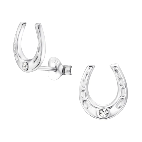 Silbernes Hufeisen Ohrstecker mit Kristall Schmuck | All4silver