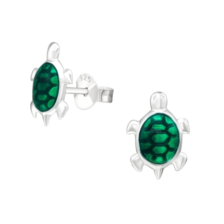 Silberne Schildkröte Ohrstecker mit Emaillefarben Schmuck | All4silver