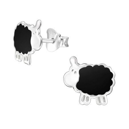 Silbernes Schaf Ohrstecker mit Emaillefarben Schmuck | All4silver