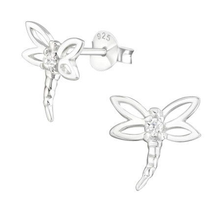 Silberne Libelle Ohrstecker mit Zirkonia Steinen Schmuck | All4silver