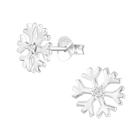 Silberne Schneeflocke - Puzet-Ohrringe aus Silber 925 mit Zirkon