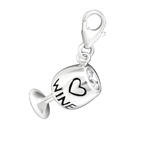 Silbernes Weinglas Arm Anhänger mit Karabiner Schmuck | All4silver