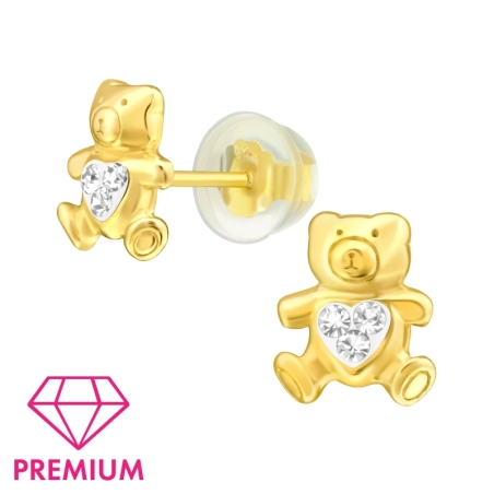 Vergoldeter Teddybär - Premium* - 925Er Sterling Silber Ohrstecker Mit Steinen