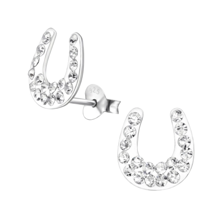 Silbernes Hufeisen Ohrstecker mit Kristall Schmuck | All4silver