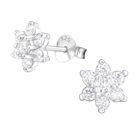Silberne Schneeflocke Ohrstecker mit Zirkonia Steinen Schmuck | All4silver