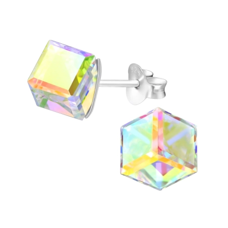 Würfel mit echten europäischen Kristallen - Ohrstecker aus 925er Sterlingsilber Lacrystale