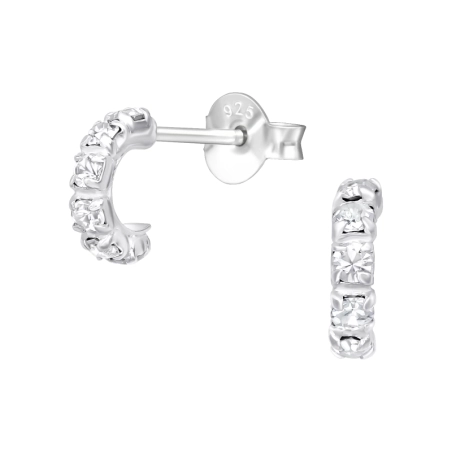 Silbernes gebogenes Rechteck Ohrstecker mit Kristall Schmuck | All4silver