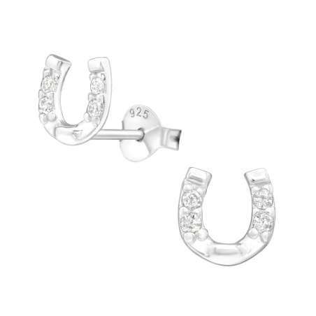 Silbernes Hufeisen Ohrstecker mit Zirkonia Steinen Schmuck | All4silver