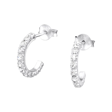 Halbkreis Ohrstecker mit Kristall Schmuck | All4silver