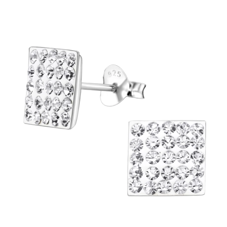 Silbernes Quadrat Ohrstecker mit Kristall Schmuck | All4silver