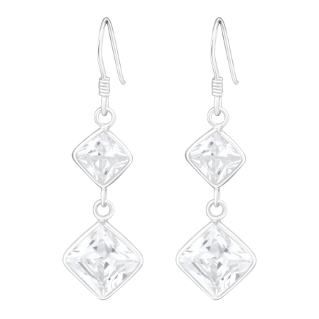 Silberne hängende Quadrate Ohrringe mit Zirkonia Steinen Schmuck | All4silver
