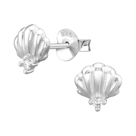 Muschel mit Zirkon Ohrstecker mit Zirkonia Steinen Schmuck | All4silver