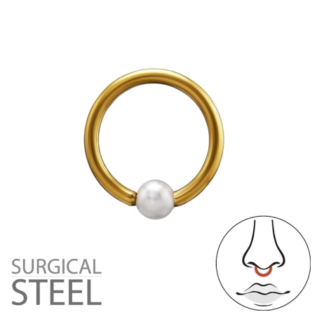 3mm Imitácia Perly Na Perlovom Krúžku S Korálkou 1,2X8Mm (16G) Zlatá Činka Stehlen Schmuck | All4silver