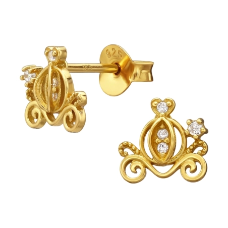 Kürbiskutsche mit Zirkonia, Vergoldet Ohrstecker mit Zirkonia Steinen Schmuck | All4silver