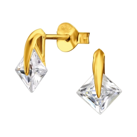 Quadrat mit Zirkonia, Vergoldet Ohrstecker mit Zirkonia Steinen Schmuck | All4silver