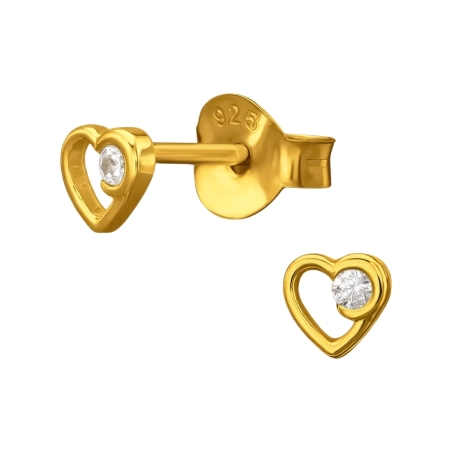 4 mm Herz mit Zirkon, Vergoldet Ohrstecker mit Zirkonia Steinen Schmuck | All4silver