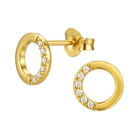 8 mm Kreis mit Zirkonia, Vergoldet Ohrstecker mit Zirkonia Steinen Schmuck | All4silver