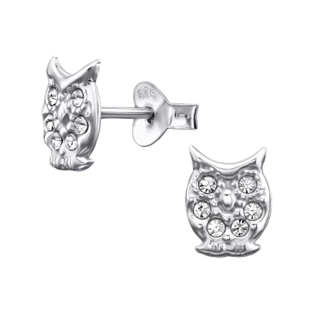 8 mm Eule mit Kristallen Ohrstecker mit Kristall Schmuck | All4silver