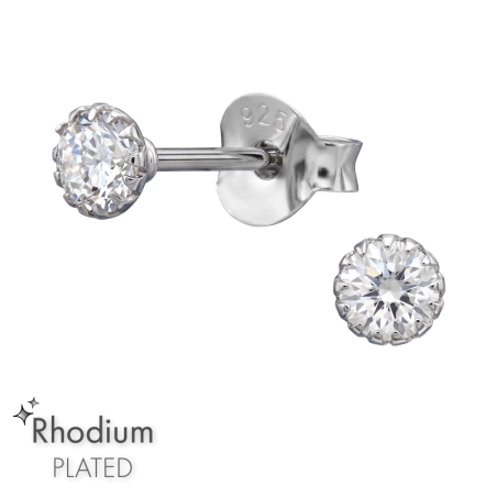3,5 mm Rund mit Zirkonia, Rhodiniert Ohrstecker mit Zirkonia Steinen Schmuck | All4silver