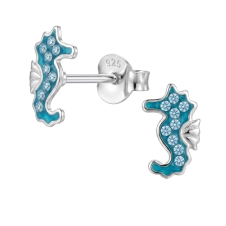 Seepferdchen mit Kristallen - 925Er Silber Ohrstecker Mit Steinen