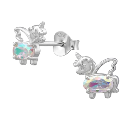 Einhorn-Silhouette mit Kristall Ohrstecker mit Zirkonia Steinen Schmuck | All4silver