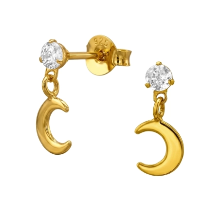 Zirkonia Und Hängender Mond, Vergoldet Ohrstecker mit Zirkonia Steinen Schmuck | All4silver